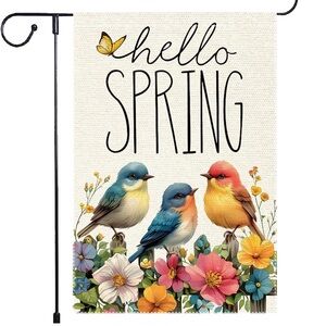 🌻4/$20 Hello Spring Butterfly Bird Colour Garden Flag 12x18” Double Sided Burlap